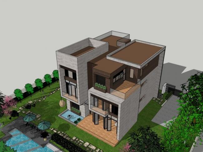Sketchup别墅模型|独栋别墅,现代风格 Sketchup别墅模型|独栋别墅,现代风格