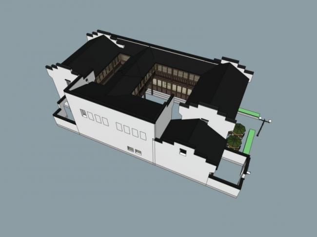 Sketchup别墅模型|四合院,现代中式风格 Sketchup别墅模型|四合院,现代中式风格