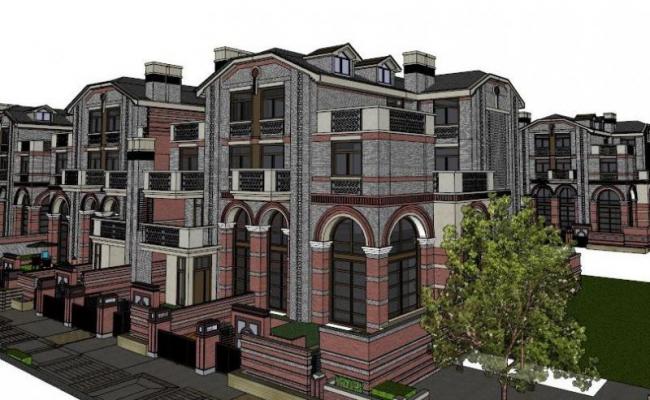 Sketchup别墅模型|联排别墅,现代风格 Sketchup别墅模型|联排别墅,现代风格