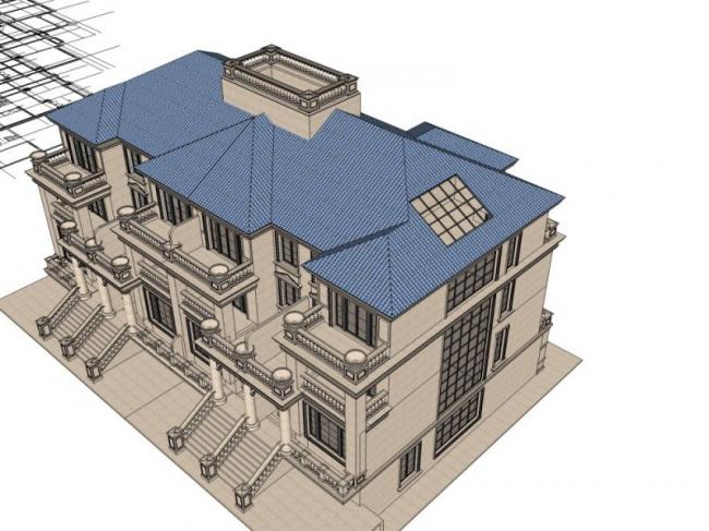 Sketchup别墅模型|叠拼别墅,古典风格 Sketchup别墅模型|叠拼别墅,古典风格
