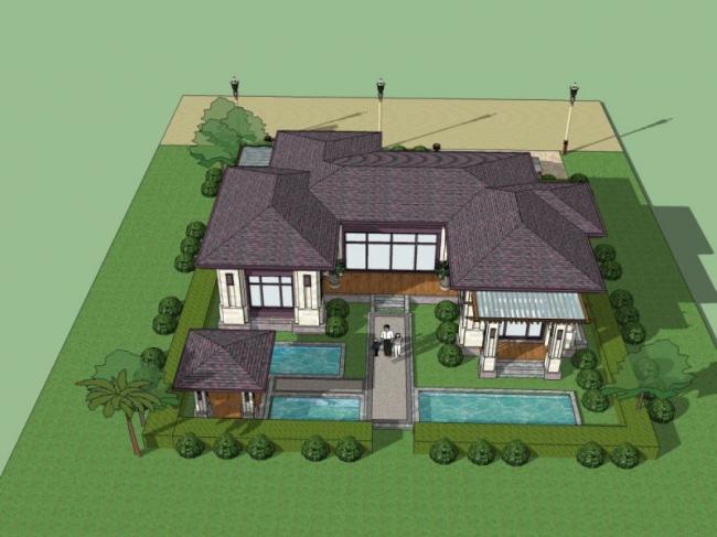 Sketchup别墅模型|独栋别墅,现代风格 Sketchup别墅模型|独栋别墅,现代风格