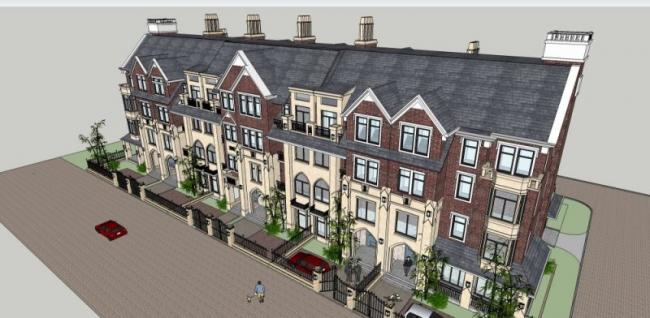 Sketchup别墅模型|联排别墅,古典风格 Sketchup别墅模型|联排别墅,古典风格