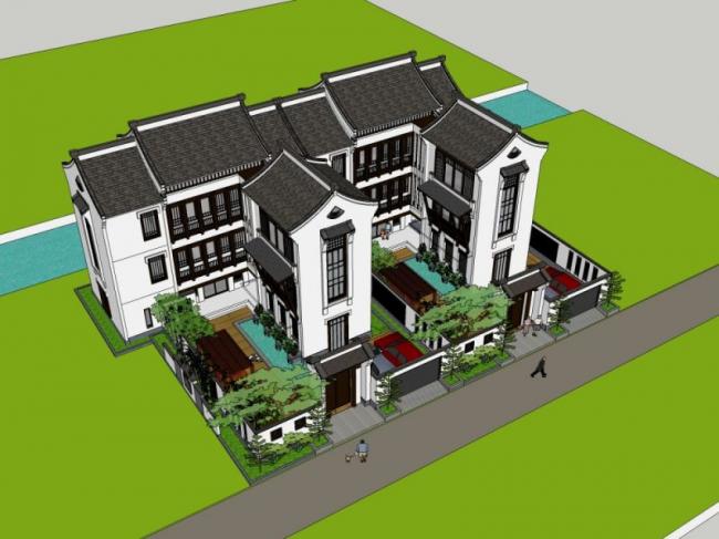 Sketchup别墅模型|独栋别墅,中式风格 Sketchup别墅模型|独栋别墅,中式风格