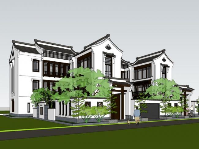 Sketchup别墅模型|独栋别墅,中式风格 Sketchup别墅模型|独栋别墅,中式风格