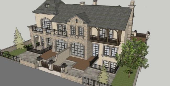 Sketchup别墅模型|双拼别墅,古典风格 Sketchup别墅模型|双拼别墅,古典风格