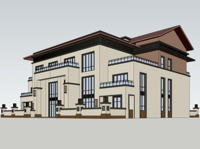 Sketchup别墅模型|独栋别墅,现代中式风格 Sketchup别墅模型|独栋别墅,现代中式风格