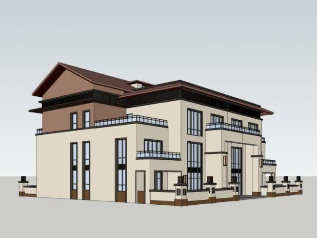 Sketchup别墅模型|独栋别墅,现代中式风格 Sketchup别墅模型|独栋别墅,现代中式风格