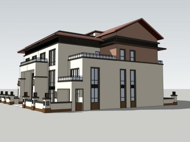 Sketchup别墅模型|独栋别墅,现代中式风格 Sketchup别墅模型|独栋别墅,现代中式风格