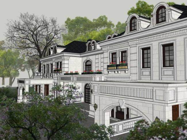 Sketchup别墅模型|叠拼别墅,古典风格 Sketchup别墅模型|叠拼别墅,古典风格