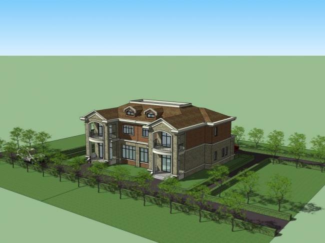 Sketchup别墅模型|双拼别墅,西方新古典 Sketchup别墅模型|双拼别墅,西方新古典
