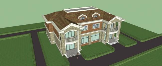 Sketchup别墅模型|双拼别墅,西方新古典 Sketchup别墅模型|双拼别墅,西方新古典