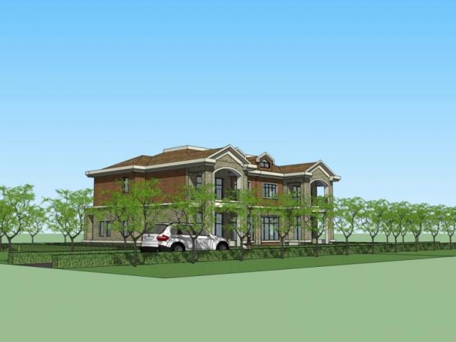 Sketchup别墅模型|双拼别墅,西方新古典 Sketchup别墅模型|双拼别墅,西方新古典