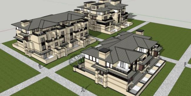 Sketchup别墅模型|联排别墅,现代风格 Sketchup别墅模型|联排别墅,现代风格