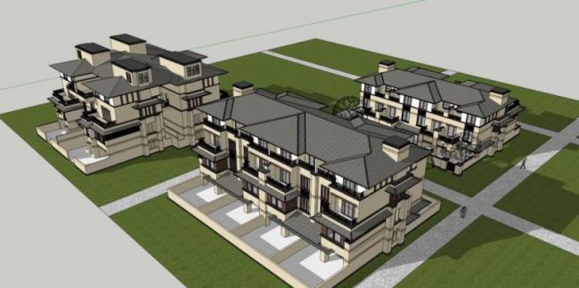 Sketchup别墅模型|联排别墅,现代风格 Sketchup别墅模型|联排别墅,现代风格