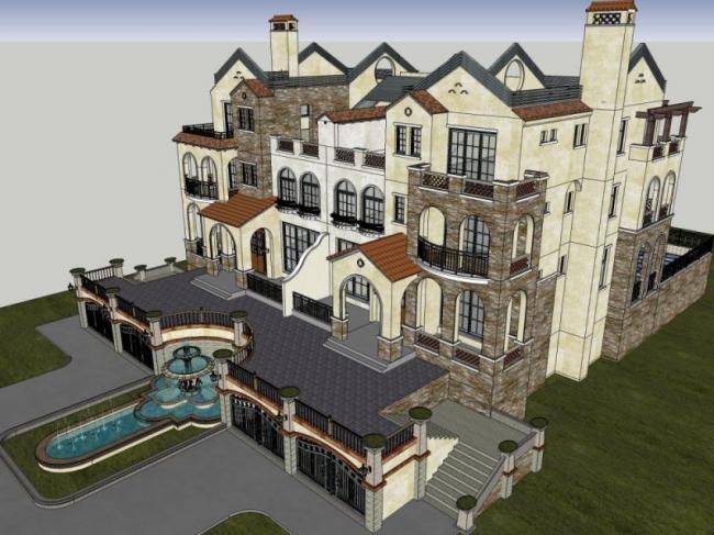 Sketchup别墅模型|叠拼别墅,古典风格 Sketchup别墅模型|叠拼别墅,古典风格