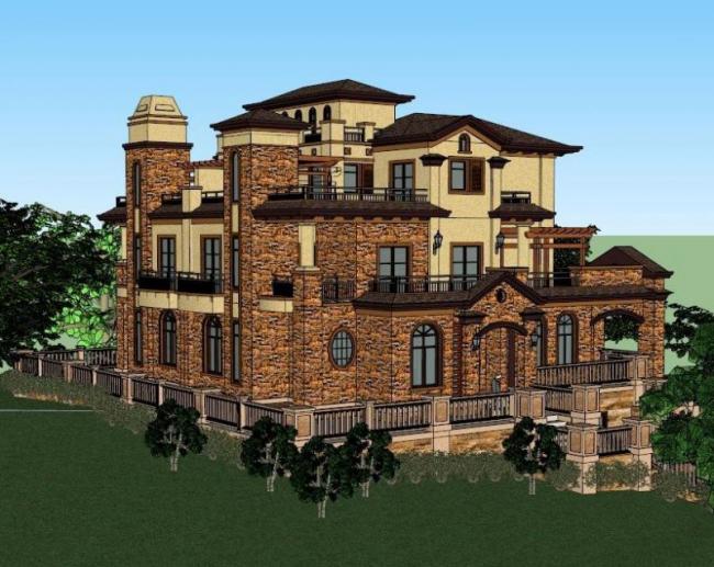 Sketchup别墅模型|叠拼别墅,古典风格 Sketchup别墅模型|叠拼别墅,古典风格