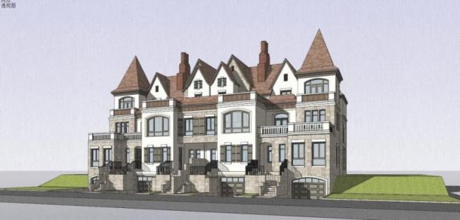 Sketchup别墅模型|联排别墅,古典风格 Sketchup别墅模型|联排别墅,古典风格