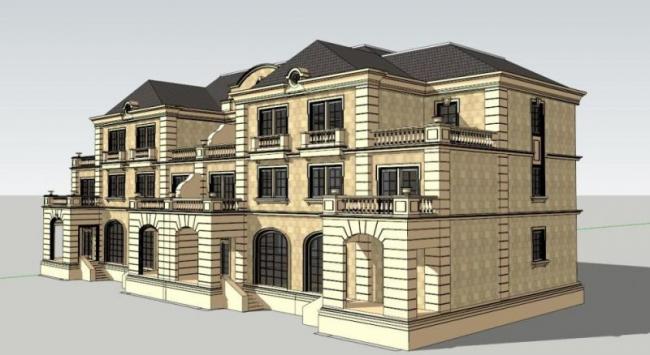 Sketchup别墅模型|双拼别墅,古典风格 Sketchup别墅模型|双拼别墅,古典风格