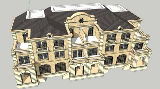 Sketchup别墅模型|双拼别墅,古典风格 Sketchup别墅模型|双拼别墅,古典风格
