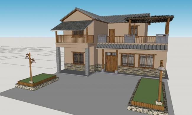 Sketchup别墅模型|独栋别墅,中式风格 Sketchup别墅模型|独栋别墅,中式风格