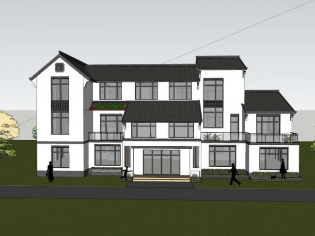 Sketchup别墅模型|独栋别墅,现代中式风格 Sketchup别墅模型|独栋别墅,现代中式风格