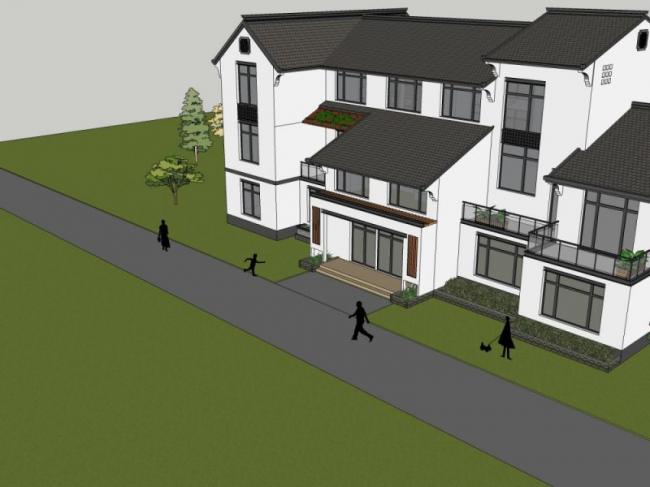 Sketchup别墅模型|独栋别墅,现代中式风格 Sketchup别墅模型|独栋别墅,现代中式风格