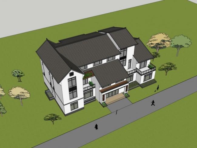 Sketchup别墅模型|独栋别墅,现代中式风格 Sketchup别墅模型|独栋别墅,现代中式风格