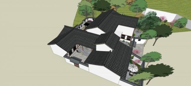 Sketchup别墅模型|叠拼别墅,中式风格 Sketchup别墅模型|叠拼别墅,中式风格