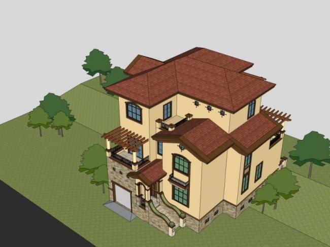 Sketchup别墅模型|独栋别墅,古典风格 Sketchup别墅模型|独栋别墅,古典风格