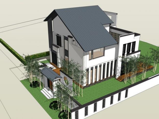 Sketchup别墅模型|独栋别墅,现代中式风格 Sketchup别墅模型|独栋别墅,现代中式风格