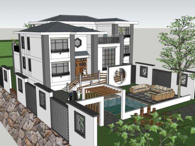 Sketchup别墅模型|独栋别墅,现代中式风格 Sketchup别墅模型|独栋别墅,现代中式风格