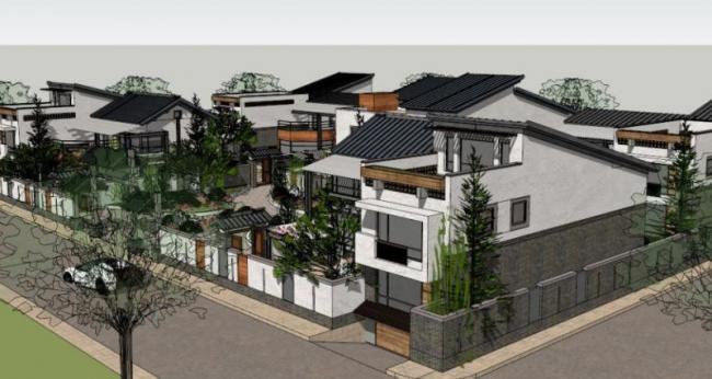 Sketchup别墅模型|别墅群,现代中式风格 Sketchup别墅模型|别墅群,现代中式风格