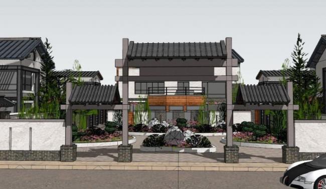 Sketchup别墅模型|别墅群,现代中式风格 Sketchup别墅模型|别墅群,现代中式风格