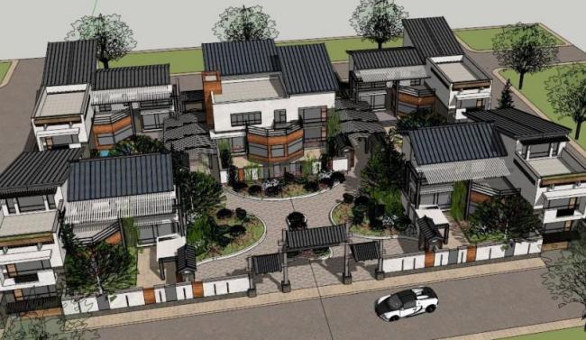 Sketchup别墅模型|别墅群,现代中式风格 Sketchup别墅模型|别墅群,现代中式风格