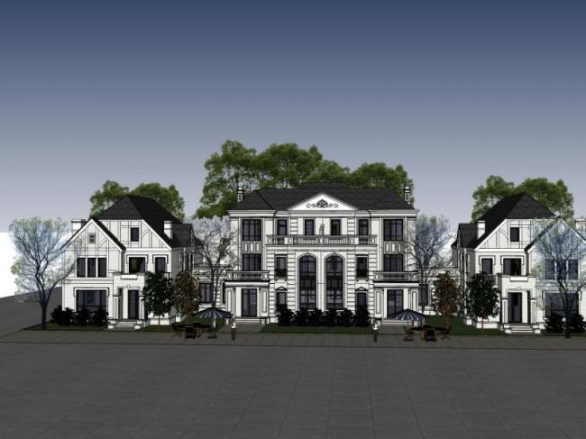 Sketchup别墅模型|联排别墅,古典风格 Sketchup别墅模型|联排别墅,古典风格