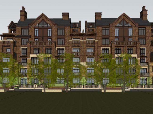 Sketchup别墅模型|联排别墅,古典风格 Sketchup别墅模型|联排别墅,古典风格