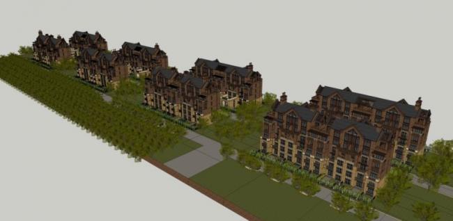 Sketchup别墅模型|联排别墅,古典风格 Sketchup别墅模型|联排别墅,古典风格