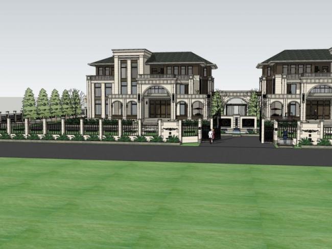 Sketchup别墅模型|双拼别墅,古典风格 Sketchup别墅模型|双拼别墅,古典风格