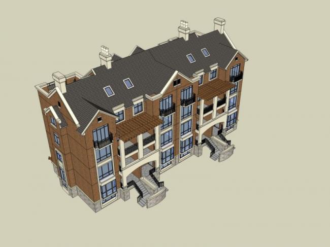 Sketchup别墅模型|联排别墅,现代风格 Sketchup别墅模型|联排别墅,现代风格