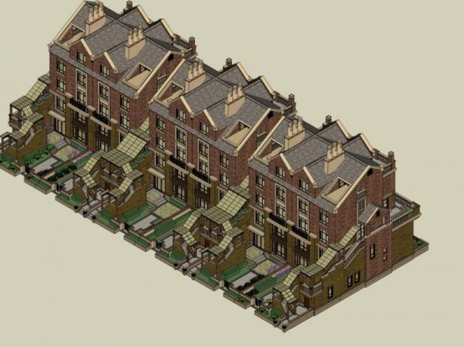 Sketchup别墅模型|联排别墅,英式风格 Sketchup别墅模型|联排别墅,英式风格