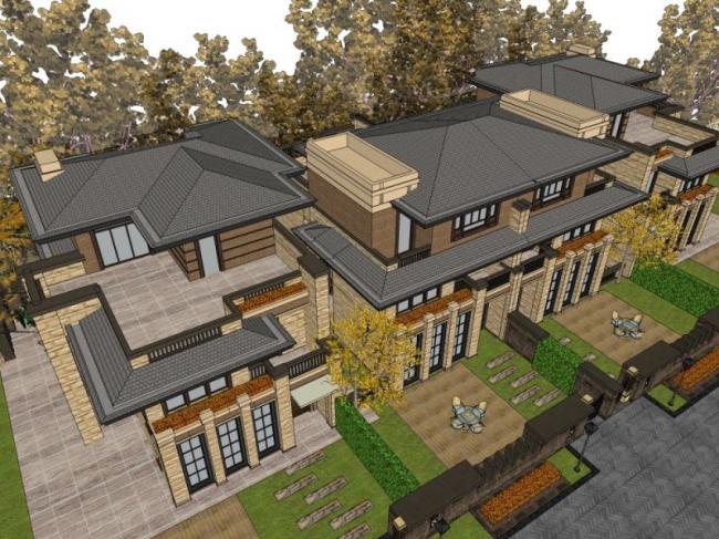 Sketchup别墅模型|双拼别墅,现代风格 Sketchup别墅模型|双拼别墅,现代风格