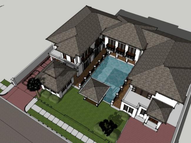 Sketchup别墅模型|独栋别墅,中式风格 Sketchup别墅模型|独栋别墅,中式风格