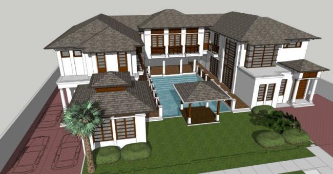 Sketchup别墅模型|独栋别墅,中式风格 Sketchup别墅模型|独栋别墅,中式风格