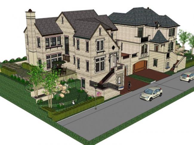 Sketchup别墅模型|双拼别墅,现代风格 Sketchup别墅模型|双拼别墅,现代风格