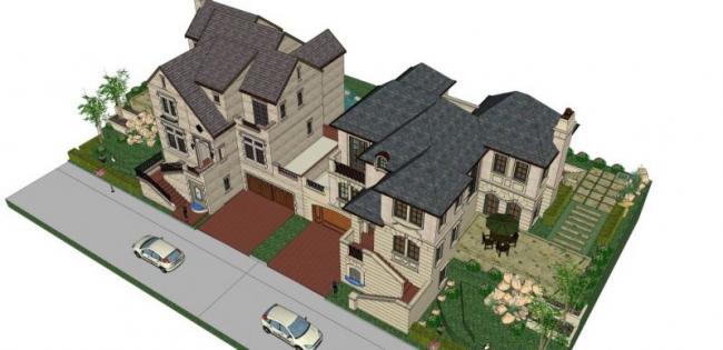 Sketchup别墅模型|双拼别墅,现代风格 Sketchup别墅模型|双拼别墅,现代风格