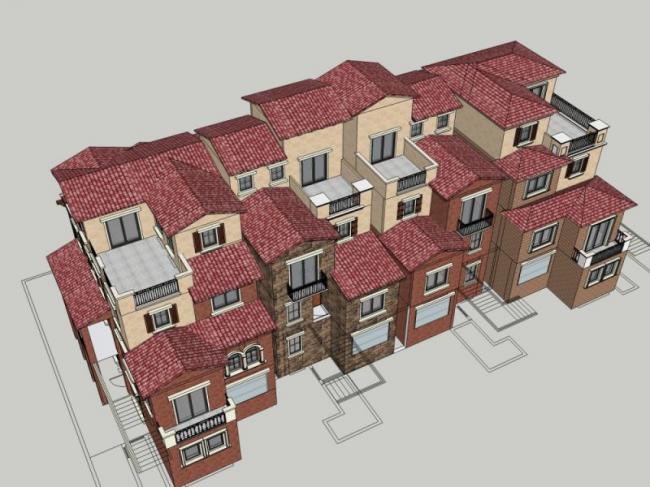 Sketchup别墅模型|叠拼别墅,现代风格 Sketchup别墅模型|叠拼别墅,现代风格