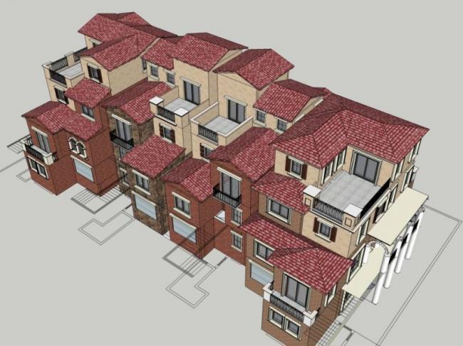 Sketchup别墅模型|叠拼别墅,现代风格 Sketchup别墅模型|叠拼别墅,现代风格