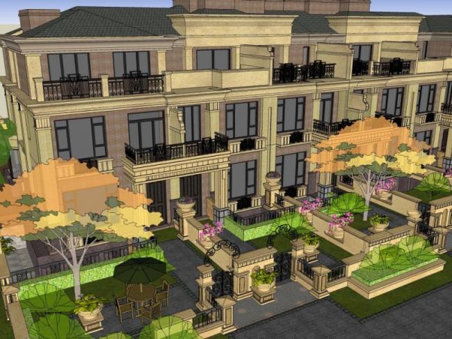 Sketchup别墅模型|联排别墅,古典风格 Sketchup别墅模型|联排别墅,古典风格