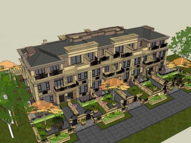 Sketchup别墅模型|联排别墅,古典风格 Sketchup别墅模型|联排别墅,古典风格