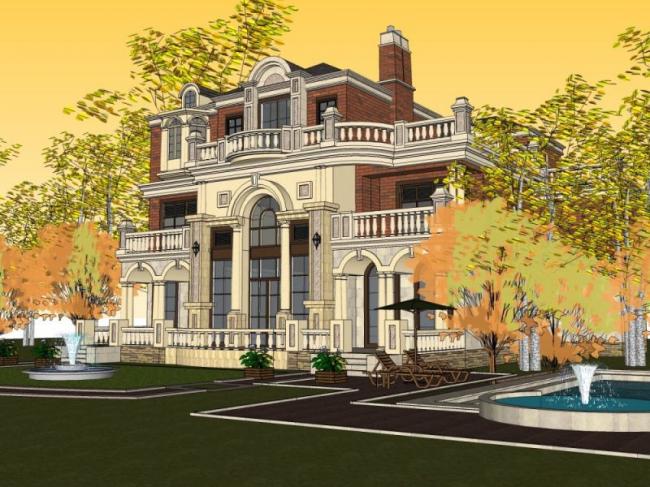 Sketchup别墅模型|独栋别墅,古典风格 Sketchup别墅模型|独栋别墅,古典风格